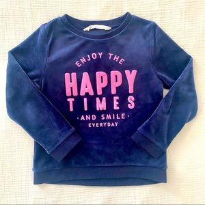 H&M • Velour Girls Sweatshirt in Navy Blue with Pink Letters